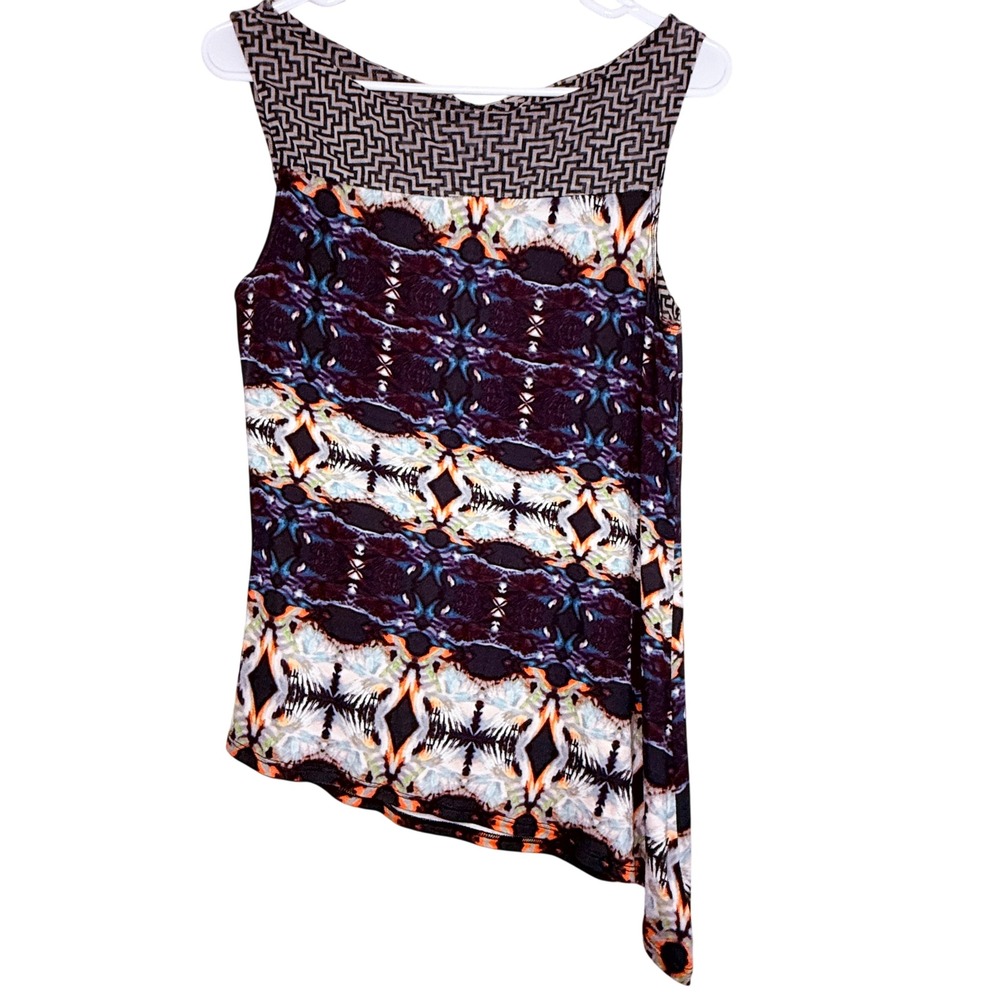 Anthropologie Weston Wear Abstract Sleeveless Tunic Keyhole Back Asymmetric Top